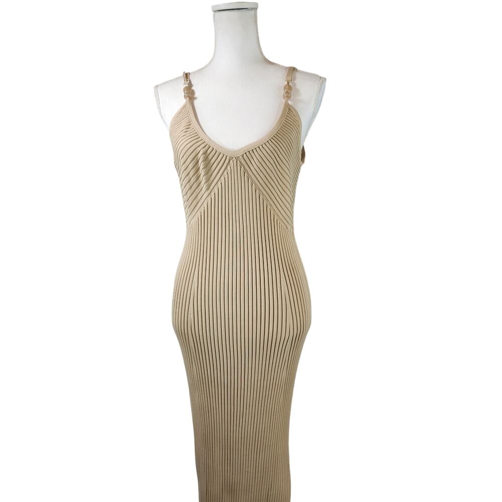 New House of Harlow 1960 Bodycon Dress Sweater Long  Dress Large Beige Safari